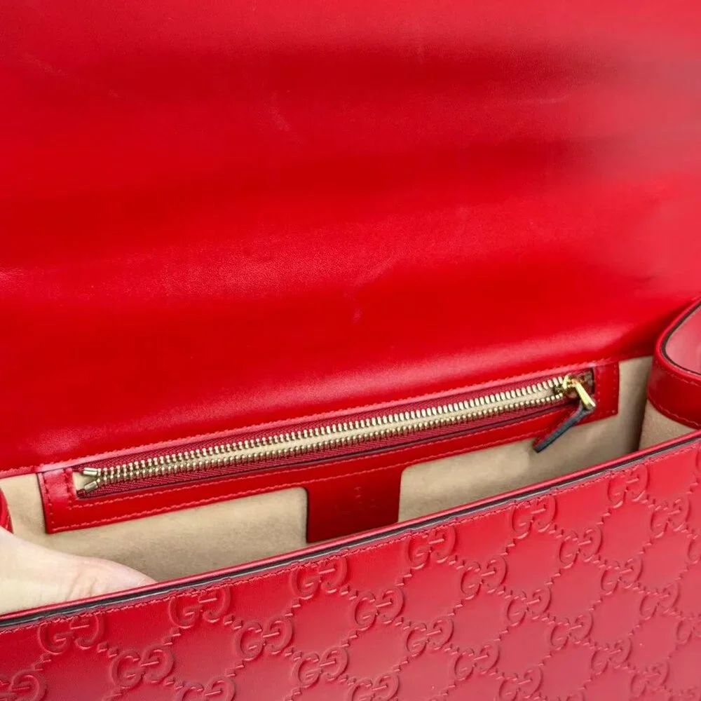 Gucci GG Logo Printed Red Leather Small Padlock Shoulder Bag with Gold Hardware - Picture 11 of 11